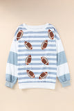 Football Striped Round Neck Long Sleeve Sweatshirt