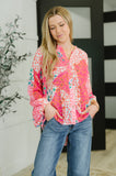 No Hesitation Mixed Print Blouse