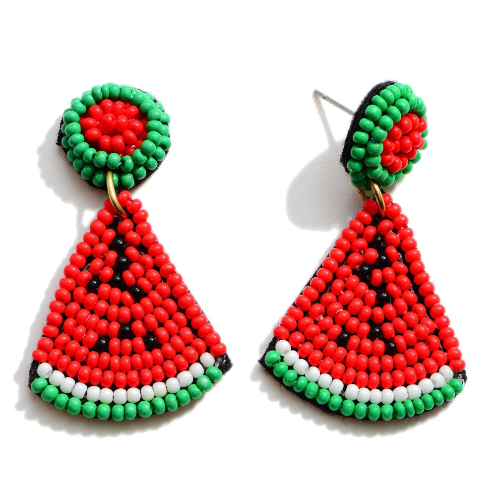 Beaded Watermelon Earrings