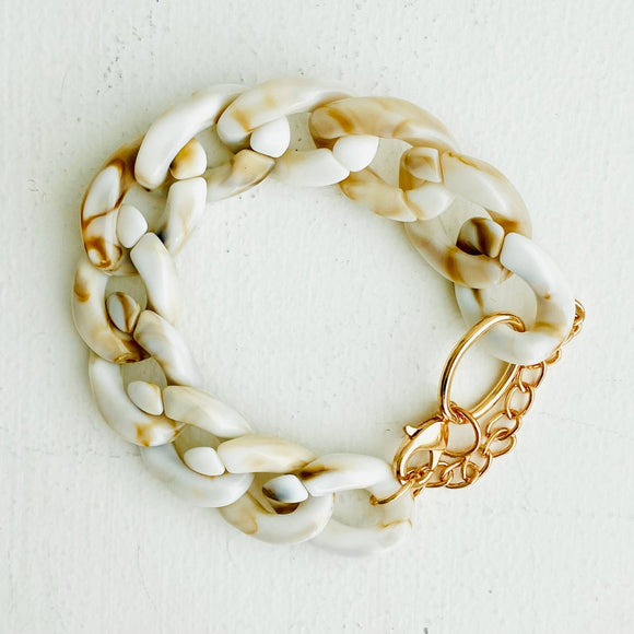 Boho Chunky Chain Link Bracelet | Brown Marble