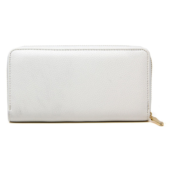 Solid Faux Leather Long Wallet - White