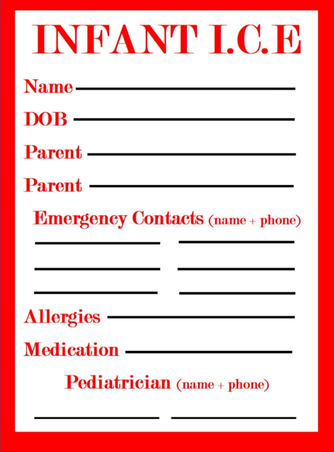 Child I.C.E Care Card