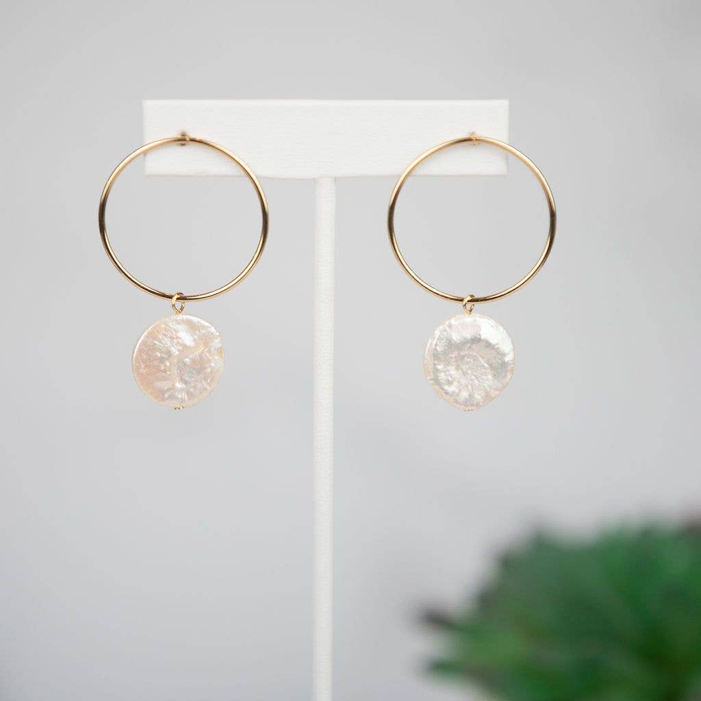 Freshwater Pearl Coin Dangle Earring