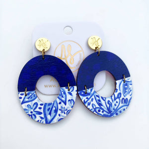 Classic Blue and White Geometric Statement Earrings