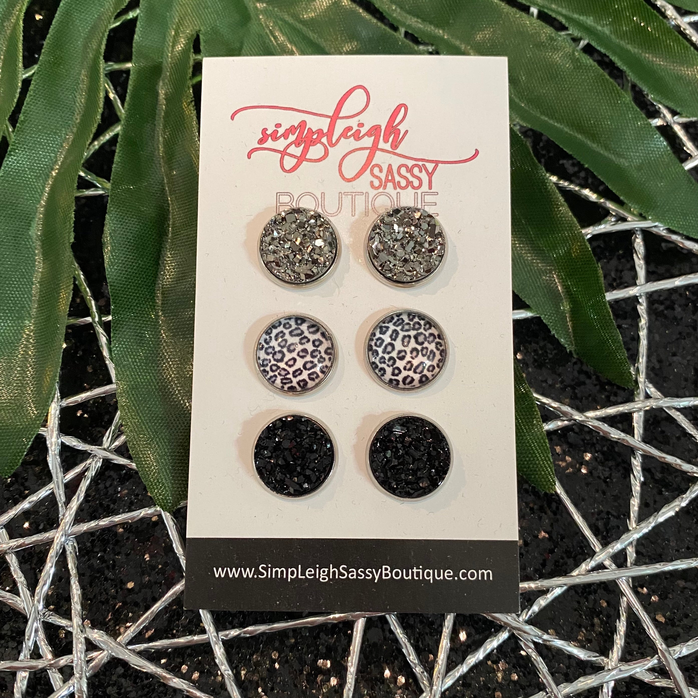 12mm Gunmetal, Silver Leopard, Black in Stainless Steel