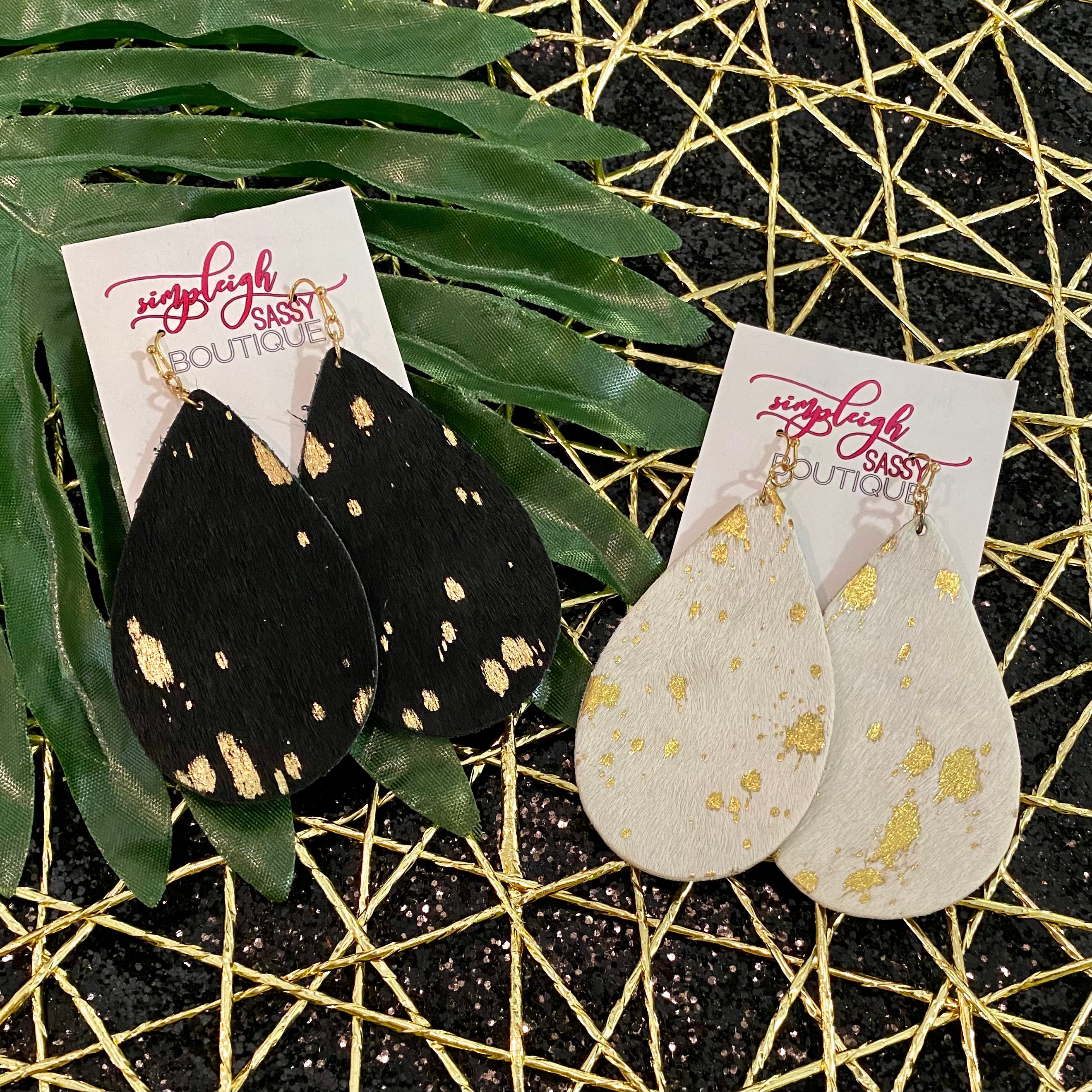 Metallic Cowhide Teardrop Earrings