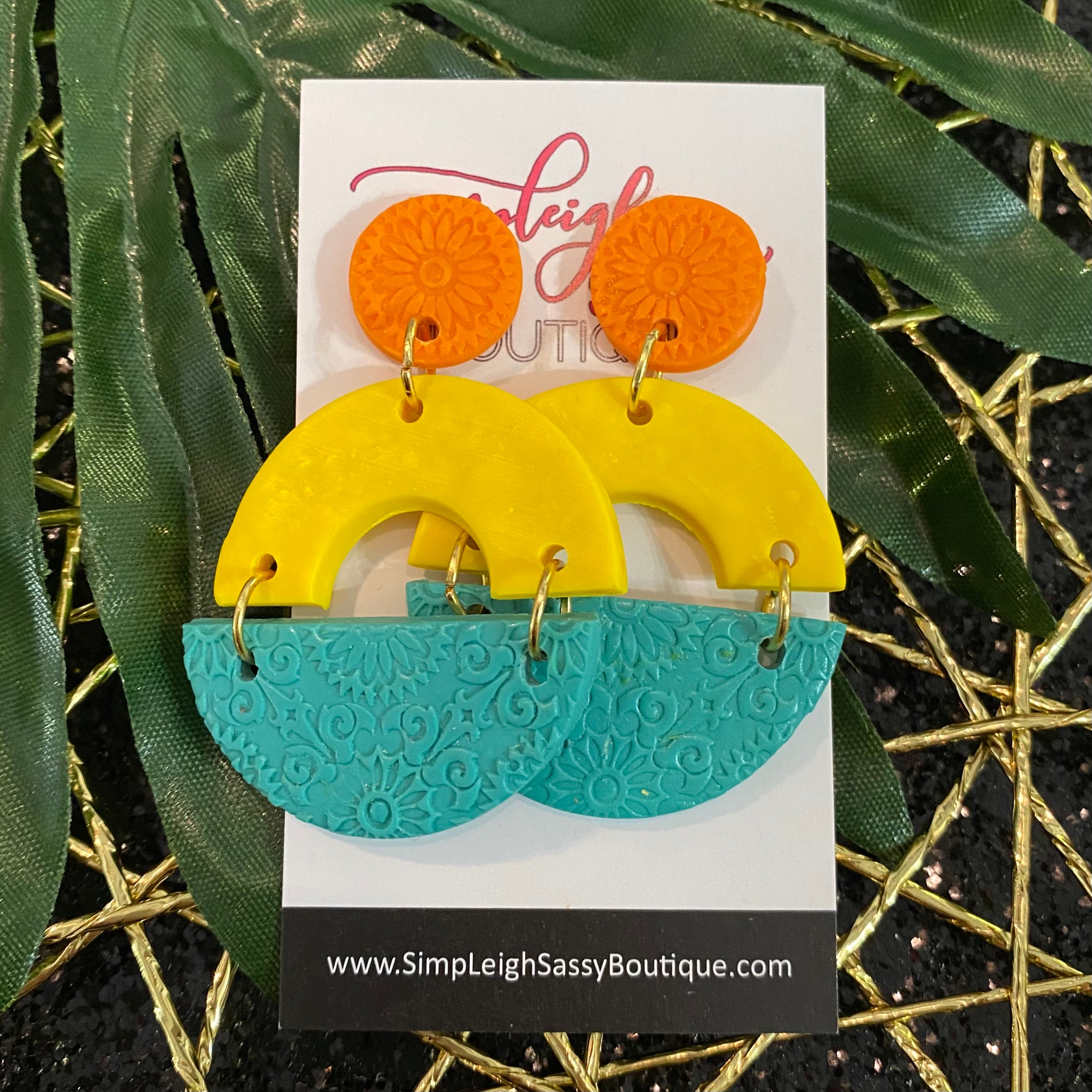 Orange, Yellow, & Aqua Clay Earrings