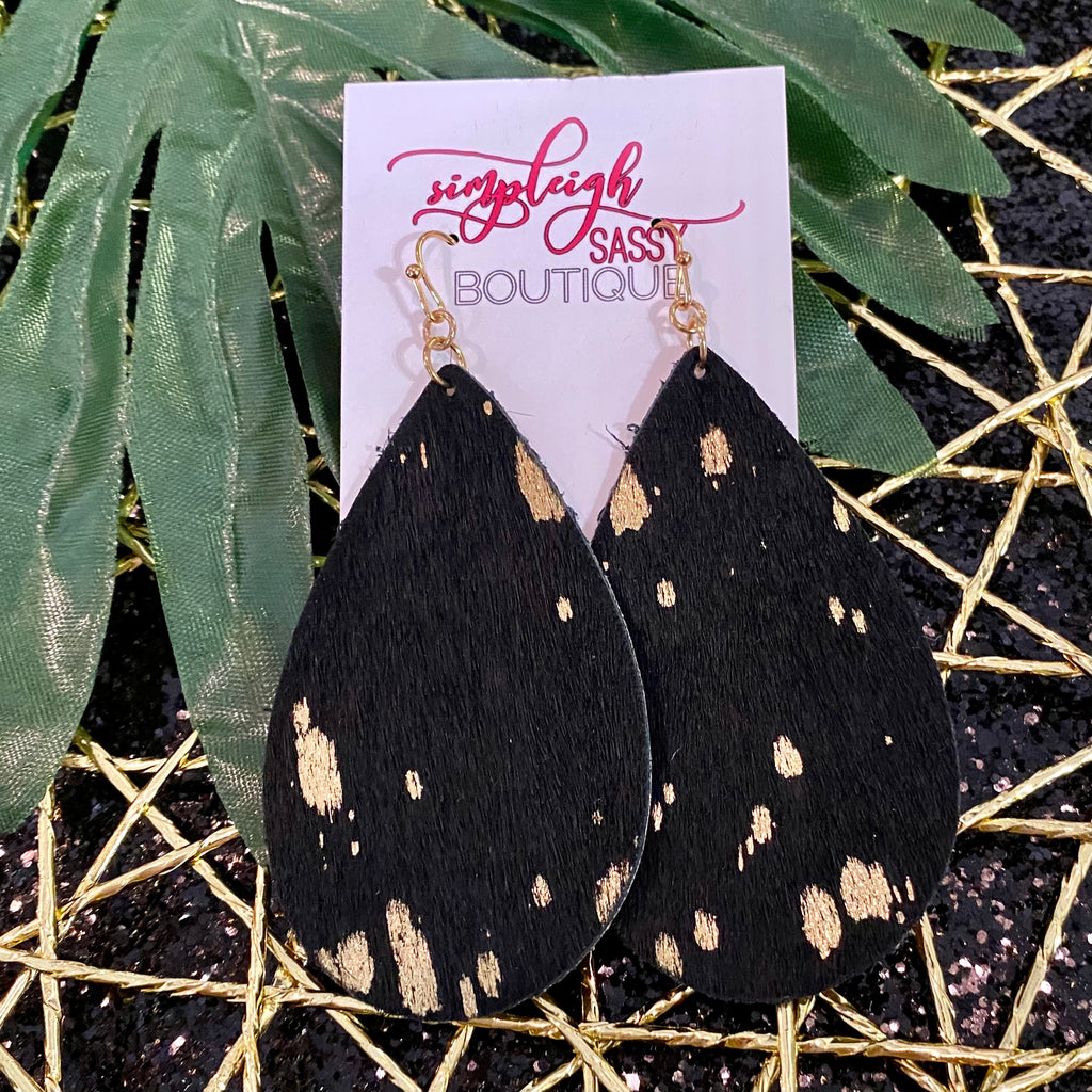 Metallic Cowhide Teardrop Earrings