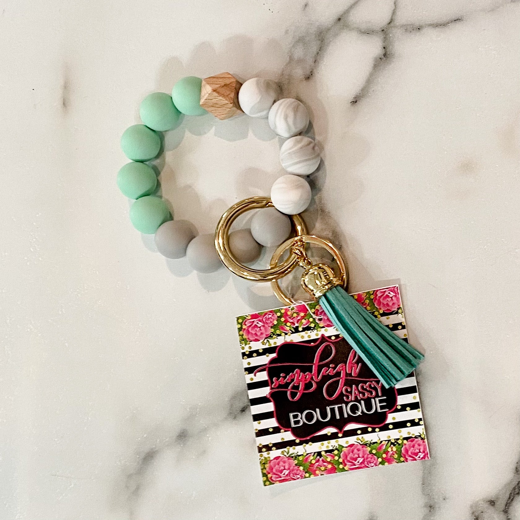 Silicone Wristlet Key Ring - Aqua Blue