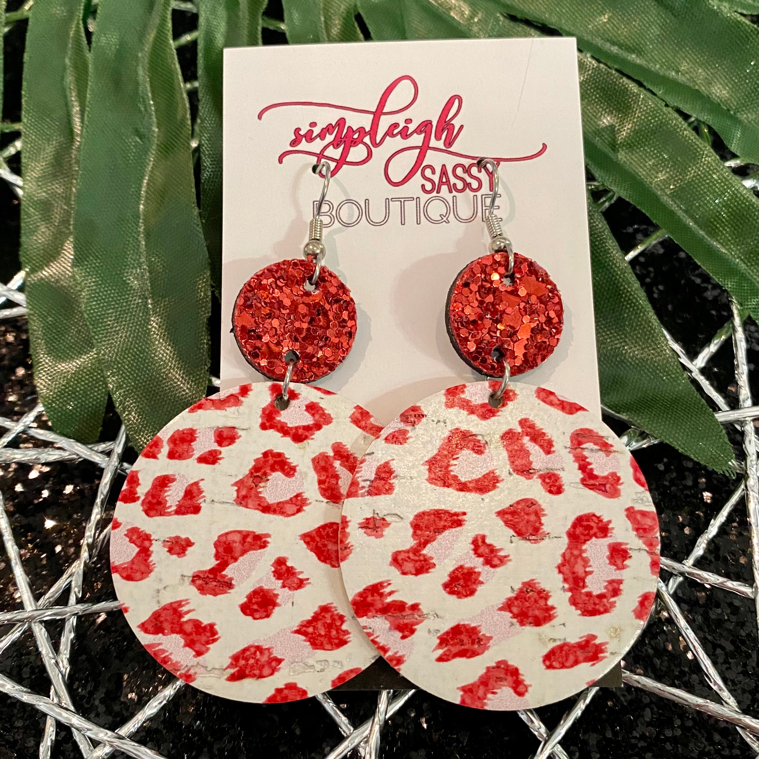 Crimson Leopard Drop Earrings