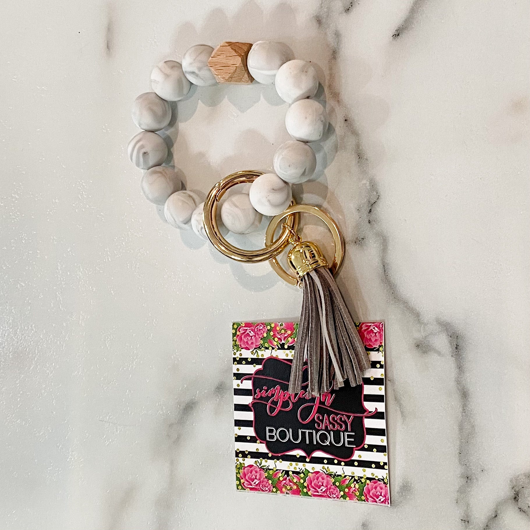 Silicone Wristlet Key Ring - Marble