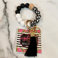 Silicone Wristlet Key Ring - Black & White Buffalo Plaid