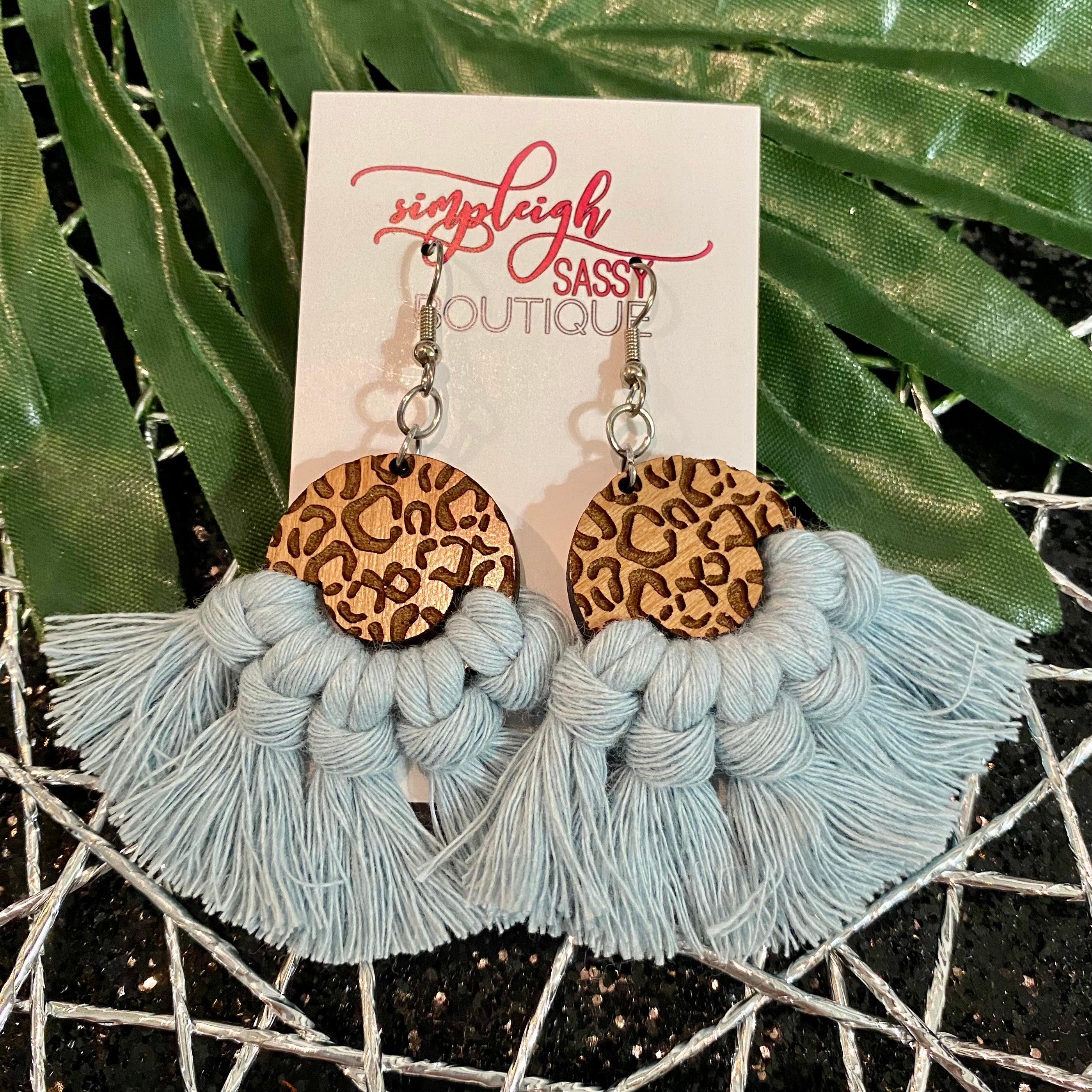 Leopard Macrame Fringe Hook Earrings