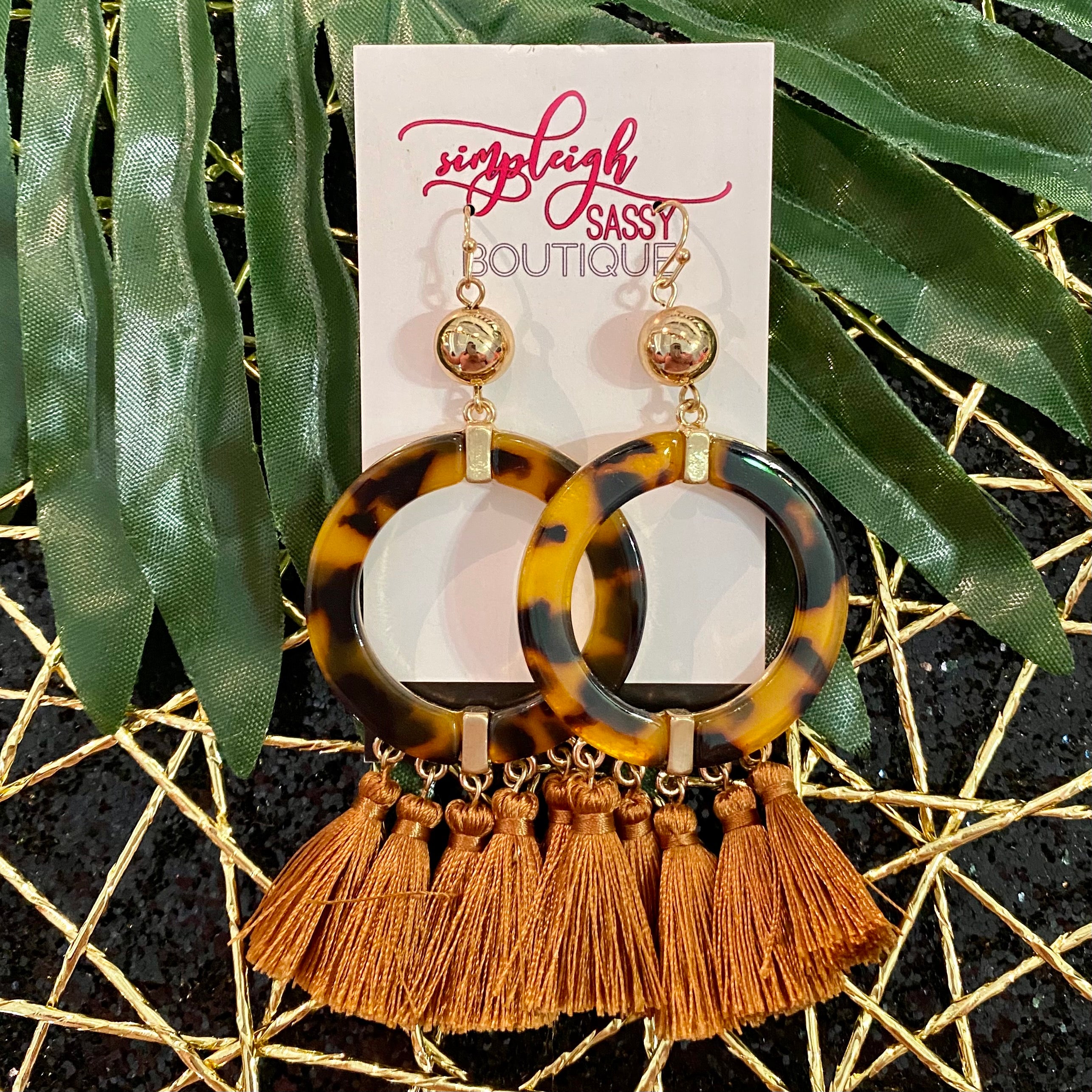 Tortoise Hoop Tassel Earrings