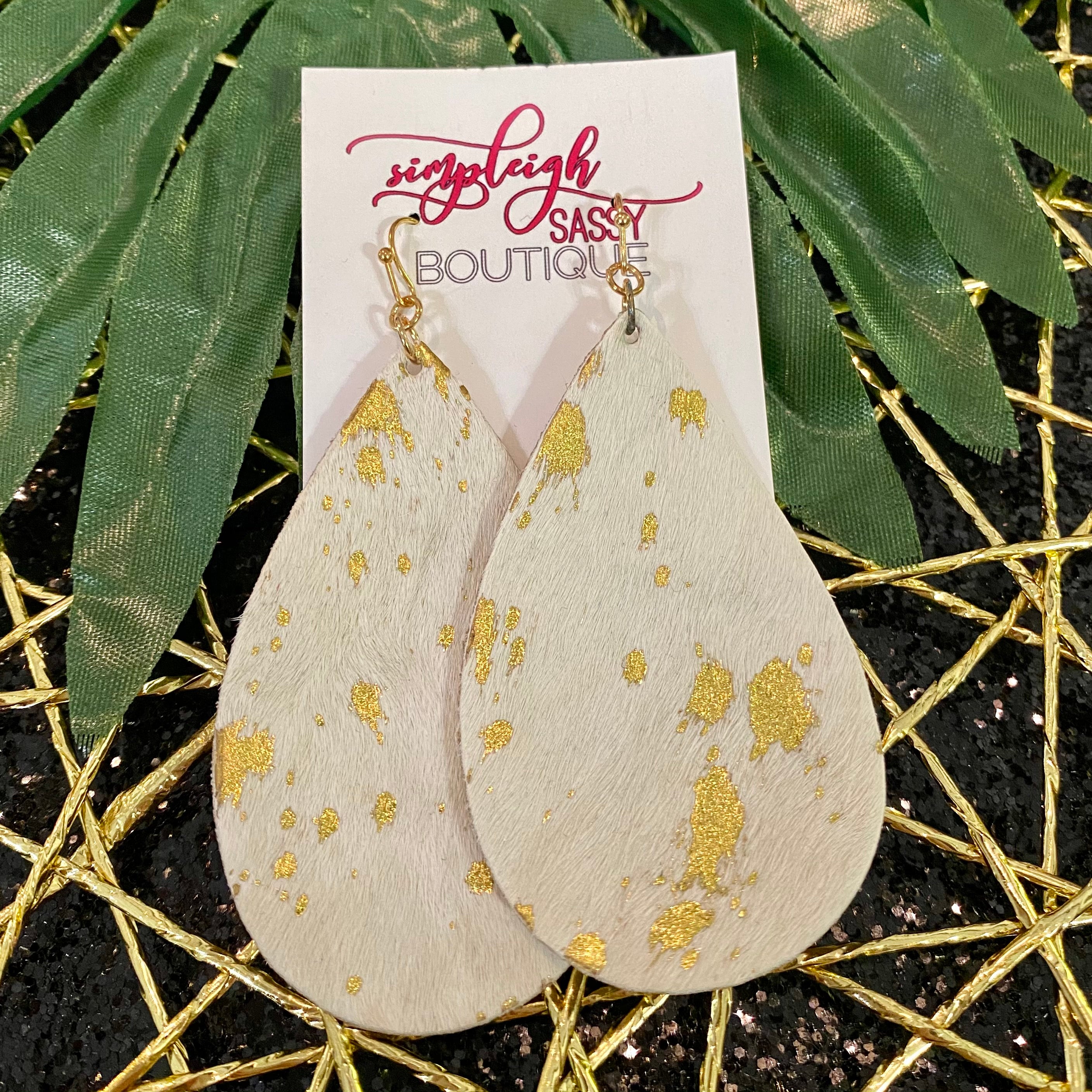 Metallic Cowhide Teardrop Earrings