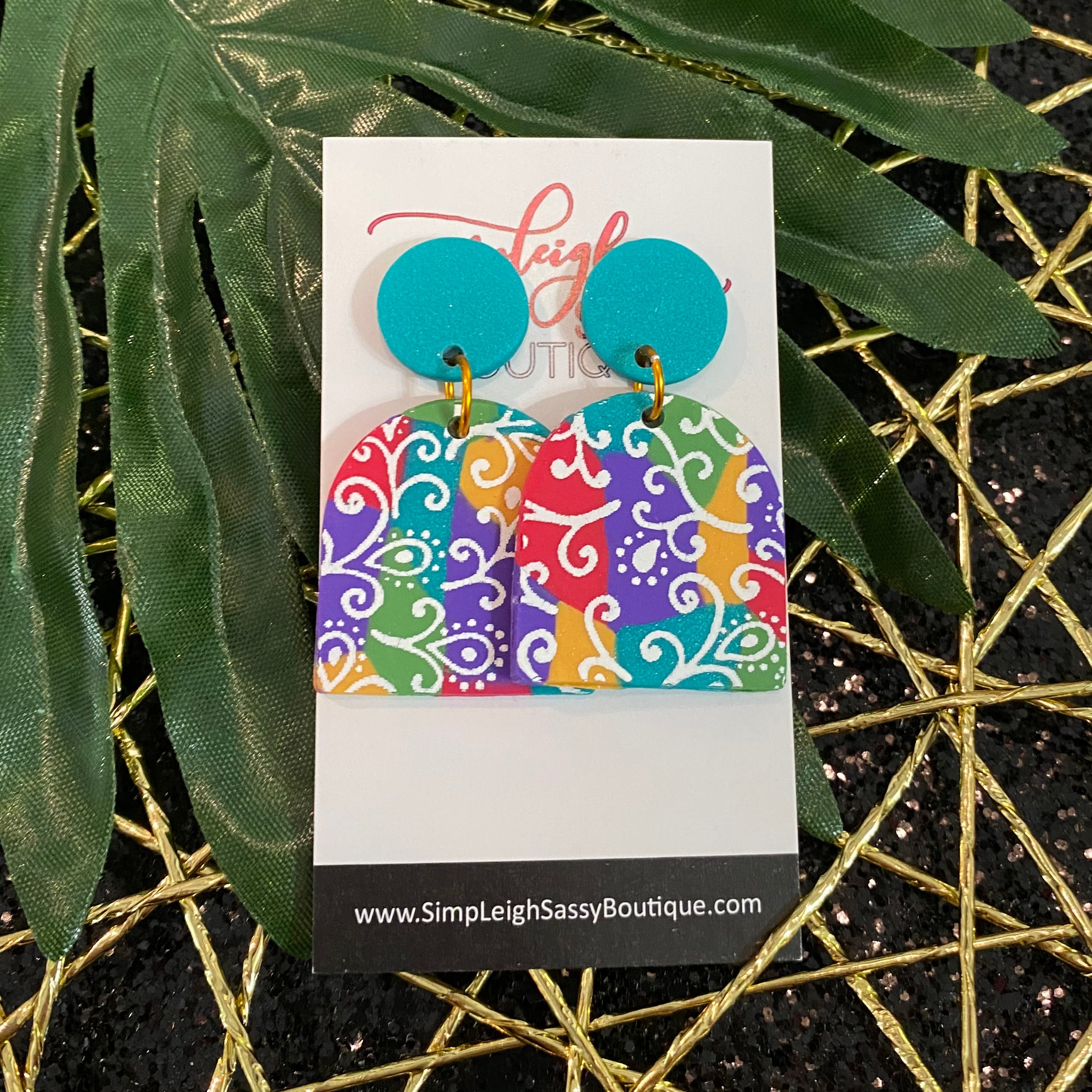 Rainbow Block Arch Clay Earrings