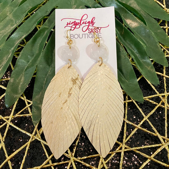 Animal Print Feather Drop Earrings with Resin Accent